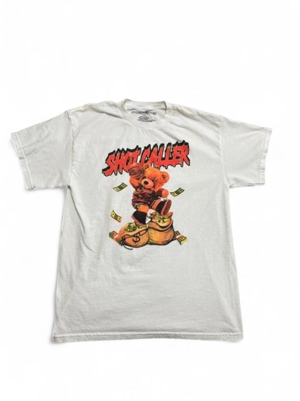 Shot Caller Money Bear Graphic Tee White Size Large
